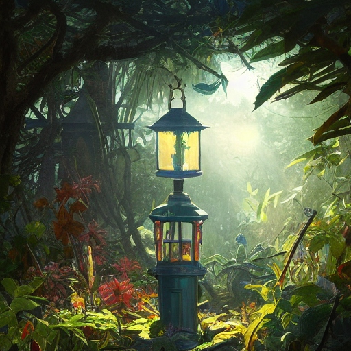 Lone lantern in a forest